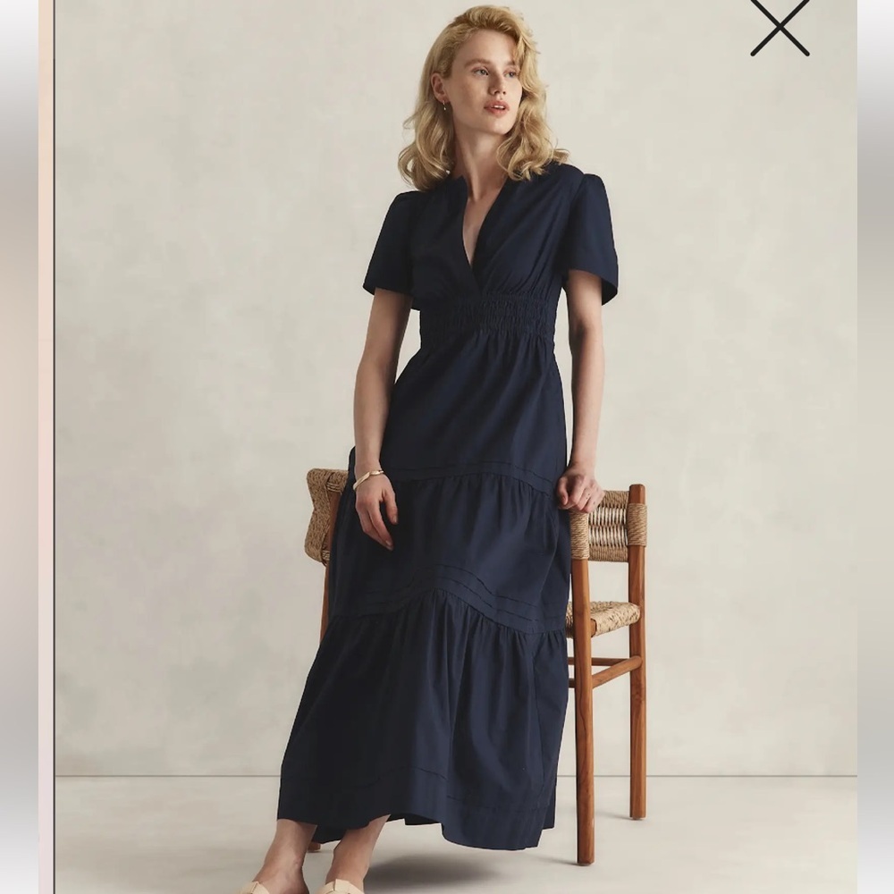 NWT Quince 100% Organic Cotton Navy Poplin Tiered Maxi Dress Women’s Sz Medium - Picture 3 of 11
